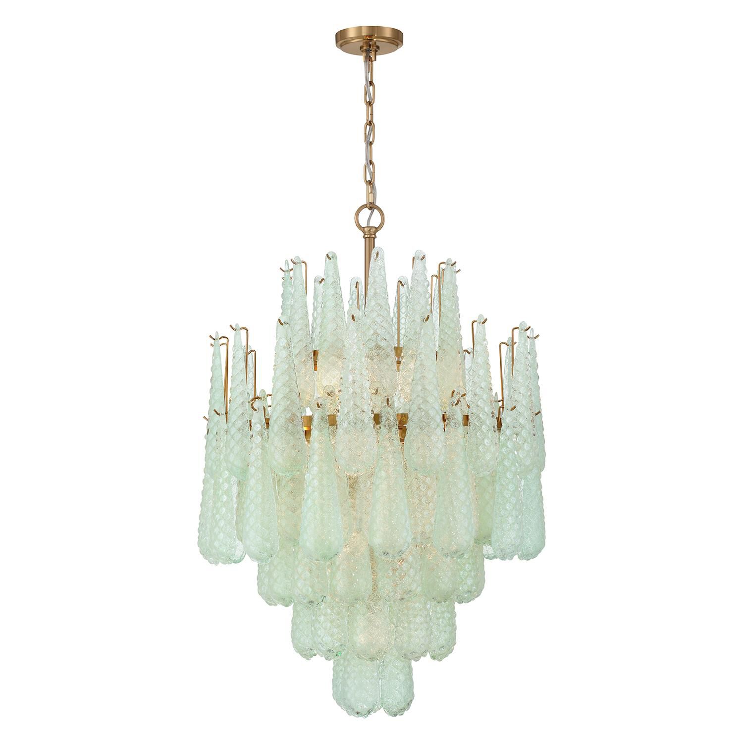 Shown in Aged Brass finish and Sand Green glass